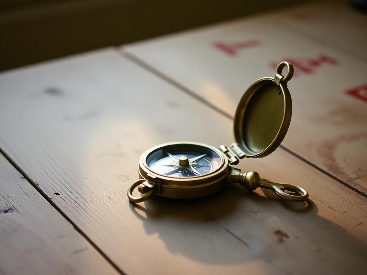 A vintage brass compass resting in warm morning light — a symbol of quiet direction.